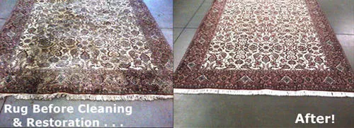 An oriental rug before and after cleaning