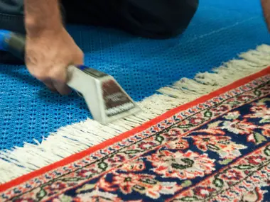 Oriental rug fringe cleaned by hand